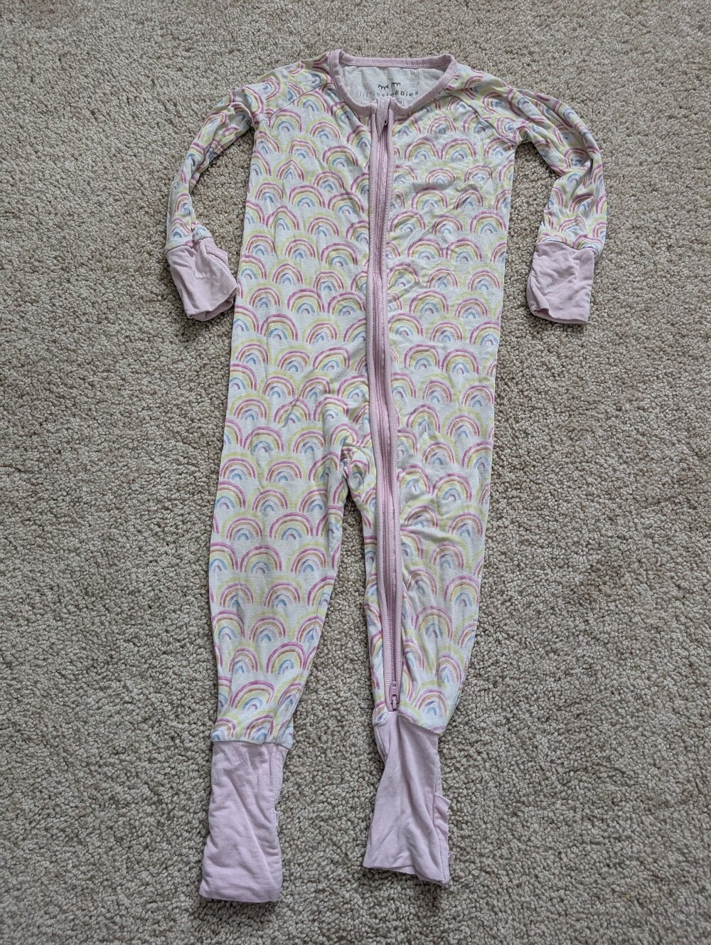 Little Sleepies Pastel Rainbow Footed One-Piece in Pink Trim
